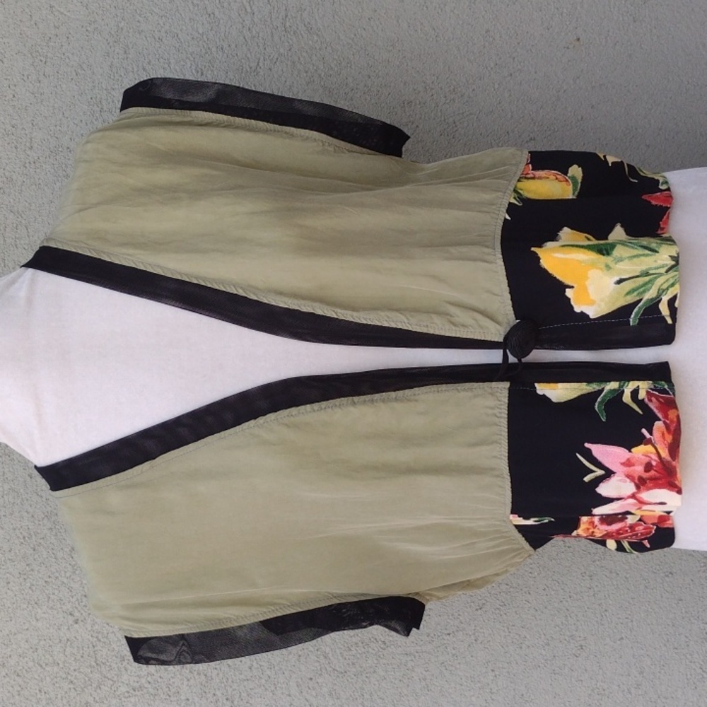 PalaPala Wearable Art Floral Trimmed Olive Vest 1 (M/L)